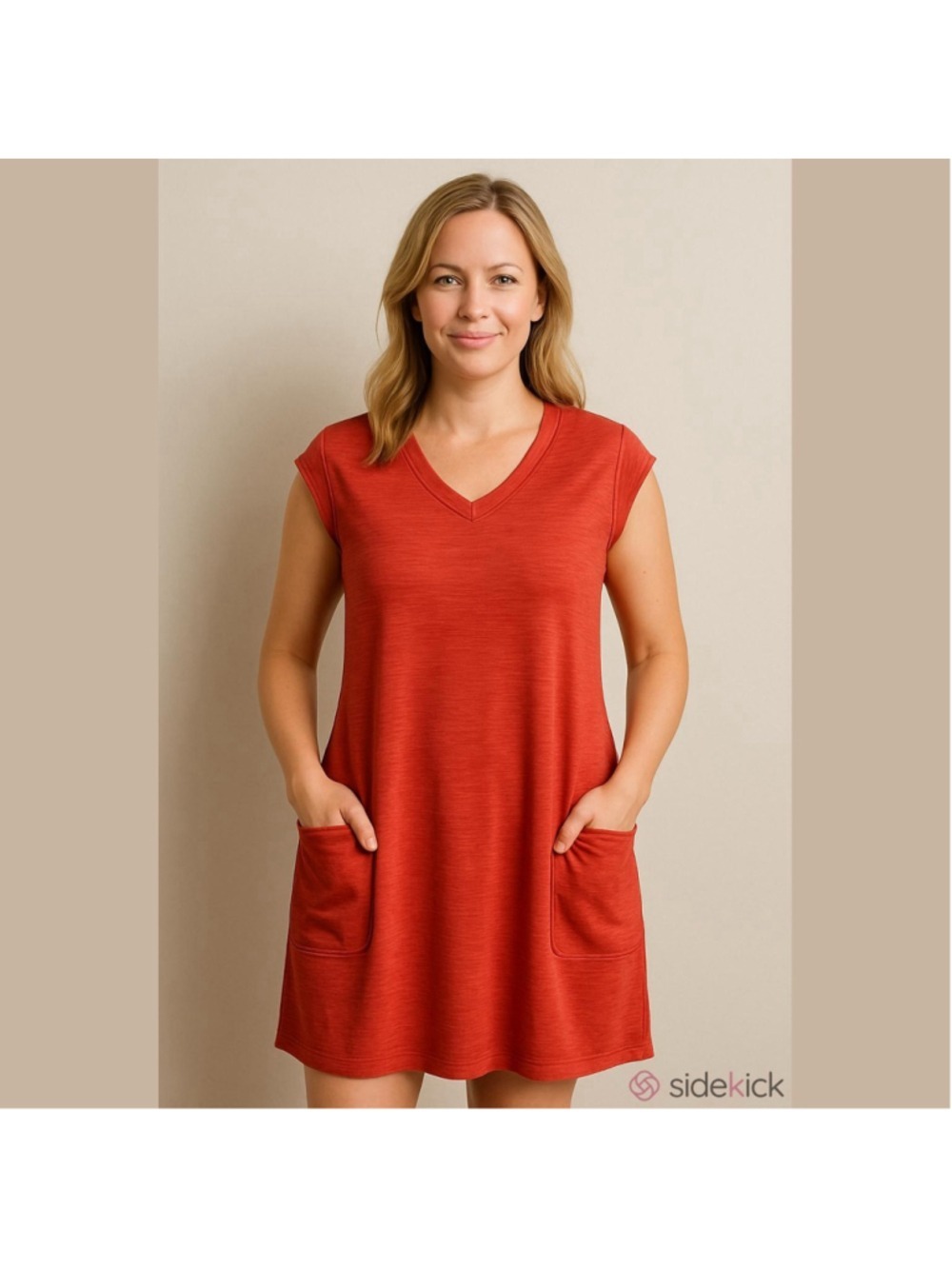 Toad&Co Tech Tomboy Dress Sleeveless V Neck Coral Athletic Travel Pockets Small
